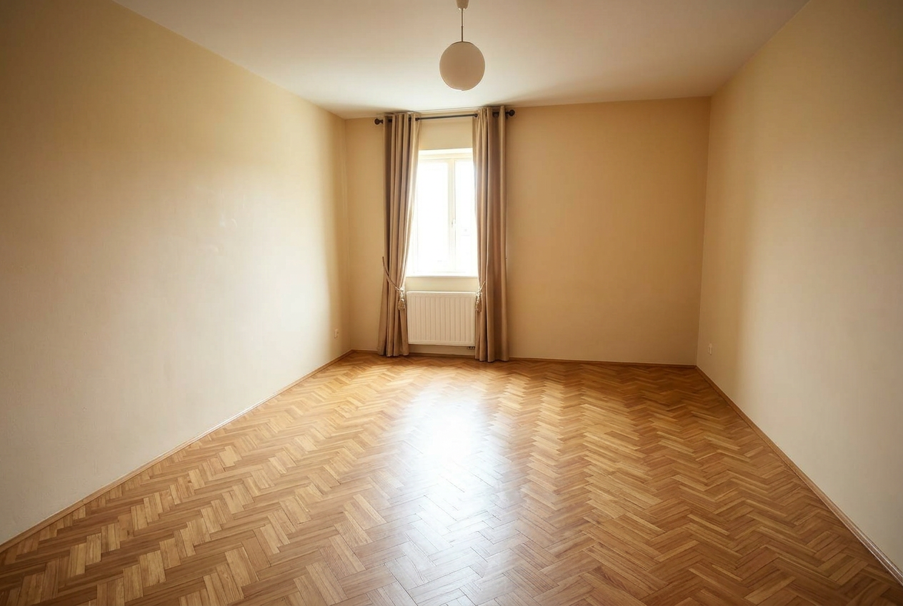 Dasselbe Zimmer nach der Möbelentsorgung – komplett leer und besenrein